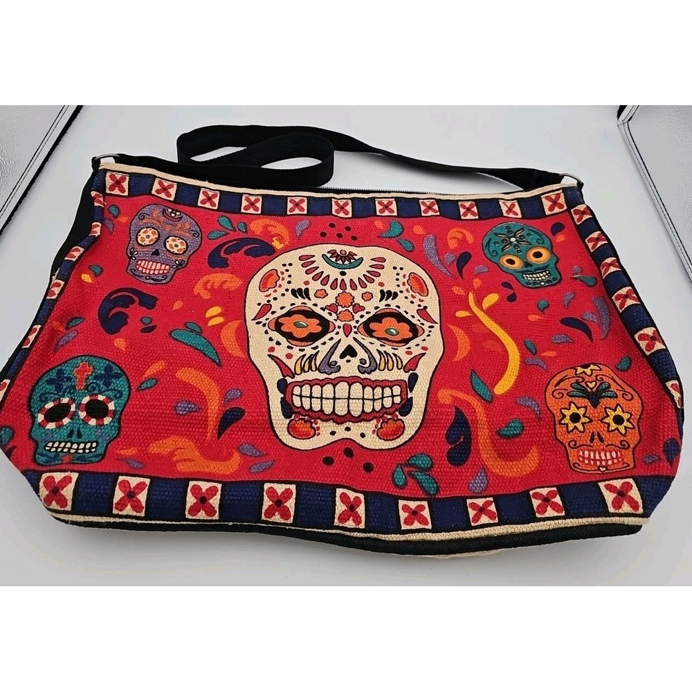 El Paso Saddlebag Sugar Skull Zip Tote Bag Purse Pink